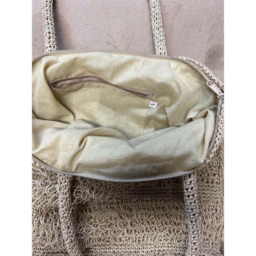 Tan Fringe Purse Tote Woven Handbag, Shoulder Bag Boho Retro “Groovy Man” - Picture 3 of 6